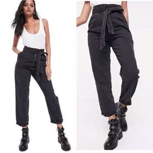 AllSaints Ralita Paperbag High-Rise Cropped Jeans – Black – Size 2